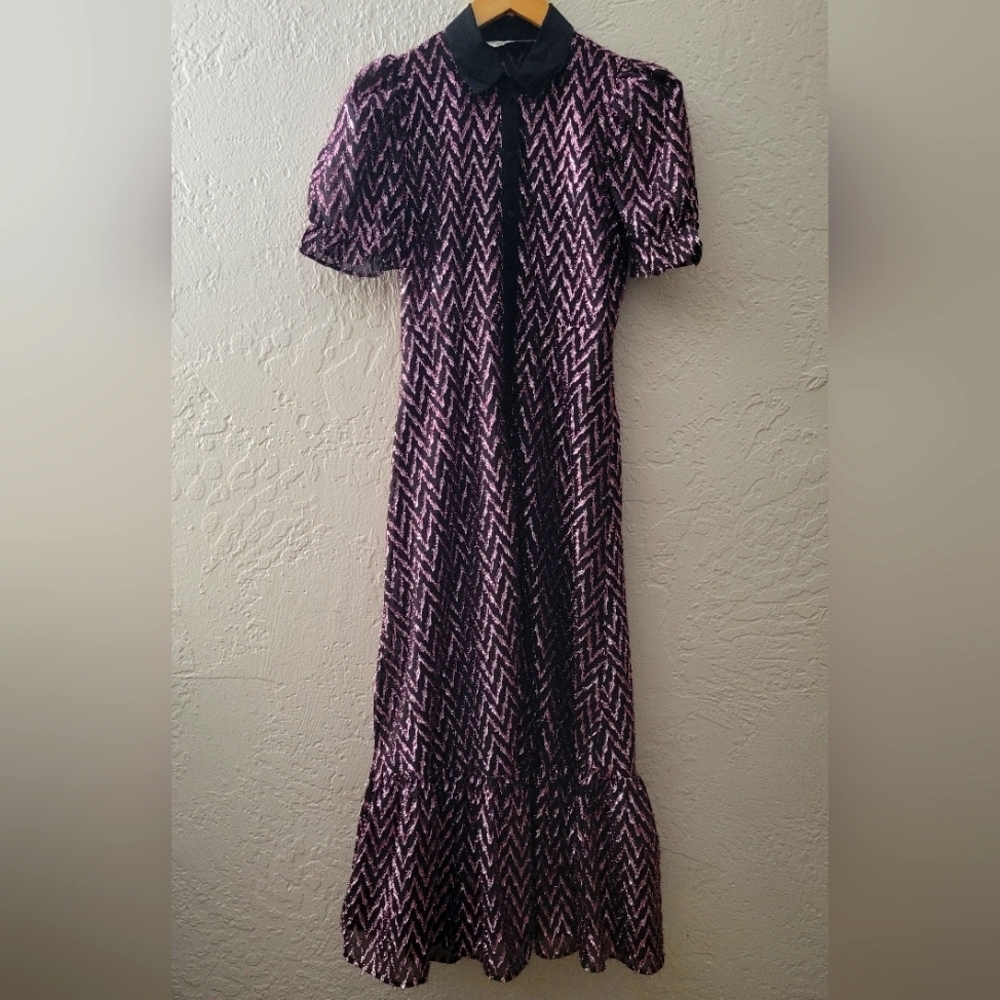 Zara Pink And Black Metallic Dress Size XS